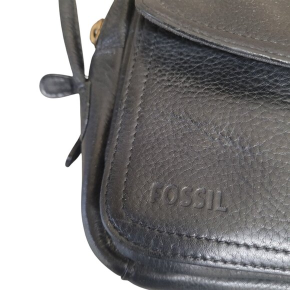 Vintage FOSSIL Black Leather Organizer Crossbody Wallet Multi Pocket Credit Card - Picture 2 of 16